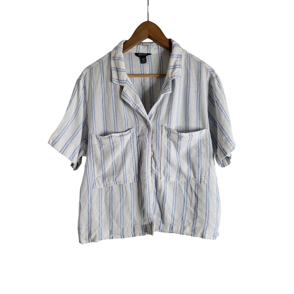 Buffalo David Bitton Linen Blend Striped Button Down Shirt L Resortwear Casual